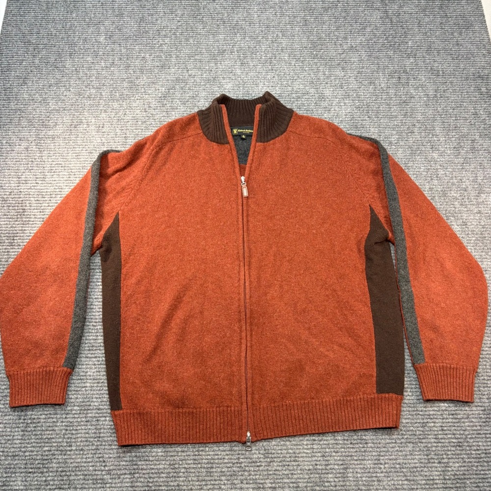 Kinloch Anderson Scotland Mens XL Lambswool Full Zip Sweater Rust Orange Brown